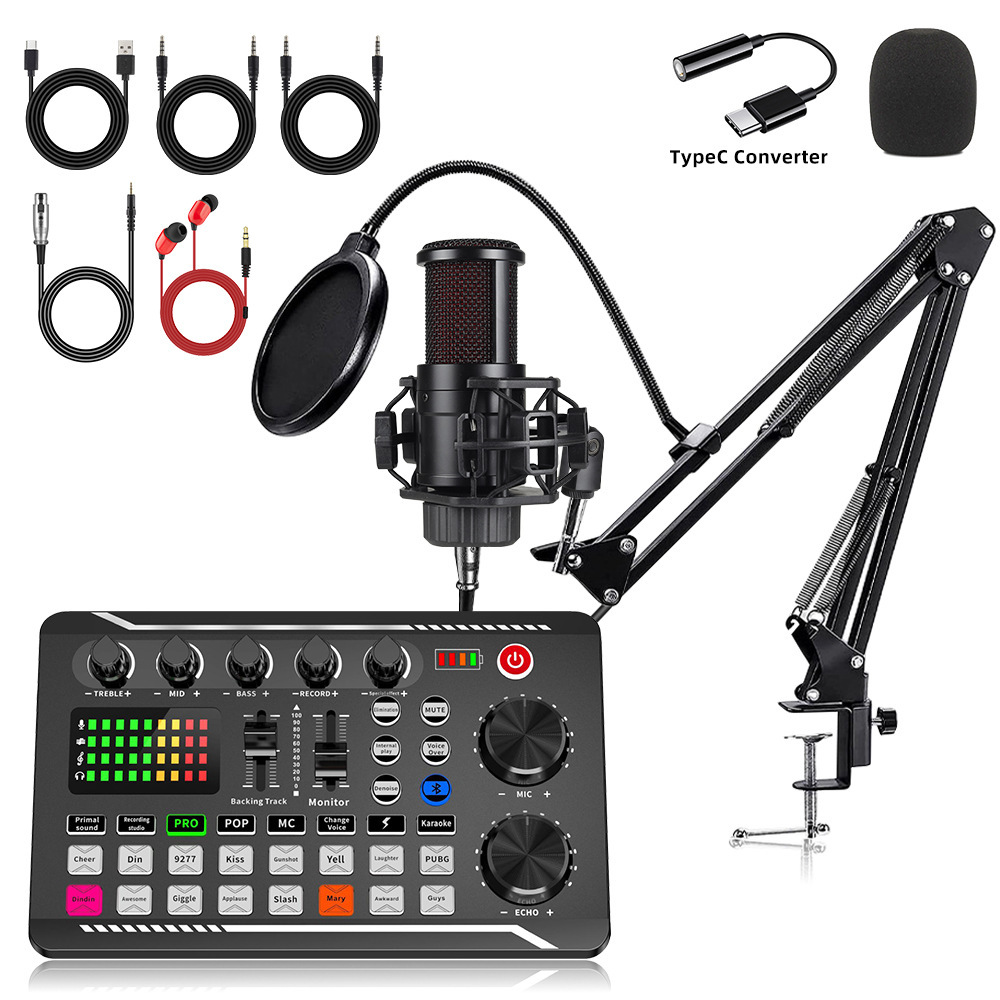 Dual Microphone G8 Condenser Microphone Set English Mobile Phone Sound Card Equipment Live Broadcast Full Set V8S Mobile Phone Computer