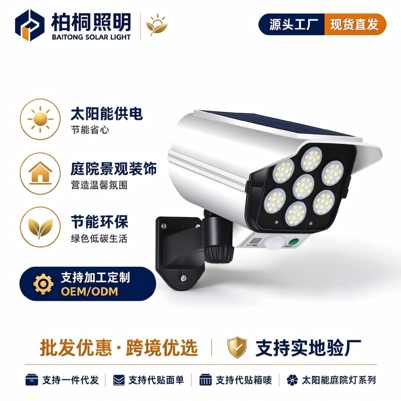Solar-Powered Simulated Surveillance Light, Outdoor Waterproof, Motion Sensor Remote Control, Direct Supply from the Manufacturer for Courtyard Entrance Wall Lights