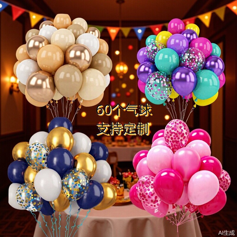 60Pcs 12inch Balloon Set Metallic Purple Pink Thick Green Blue Birthday Party Decoration Cross-Border Free Shipping