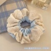 7#Blue printed double-layered bow with lace, approximately 10cm