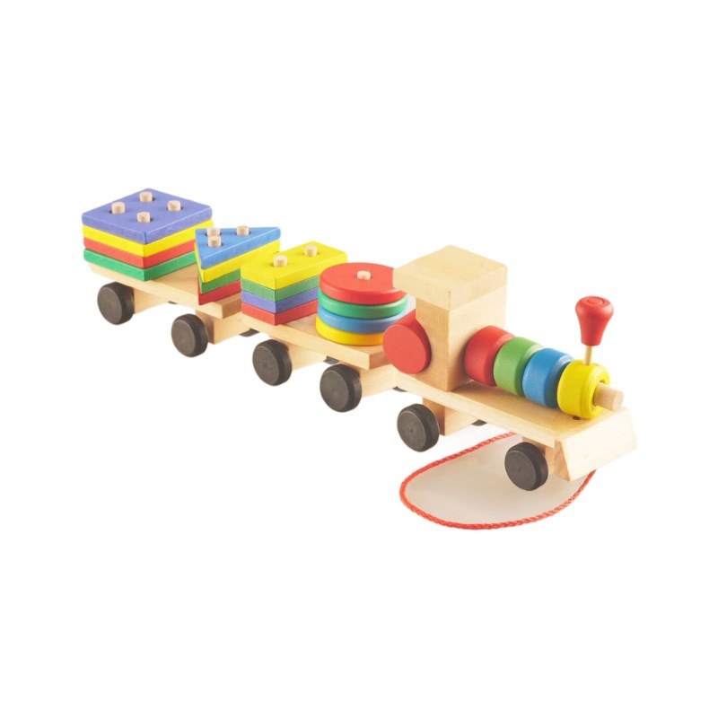 Tren de madera JF16/0,33 de tres secciones forma remolque juguete niños educativos de educación temprana bloques de construcción