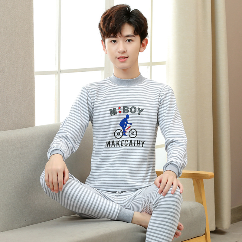 Ropa interior juvenil traje masculino estudiante ropa mediana y grande niños más tamaño suéter de algodón conjunto de ropa interior térmica