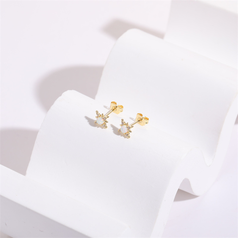 Fashion Geometric Copper Inlay Gem Zircon Ear Studs 1 Pair