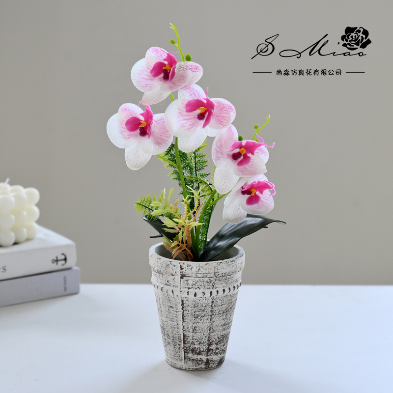 Flores falsas dos pinzas sensación de orquídea mariposa pequeña simulación de bonsai decoración de flores interiores adornos flores artificiales simulación de maceta image 5
