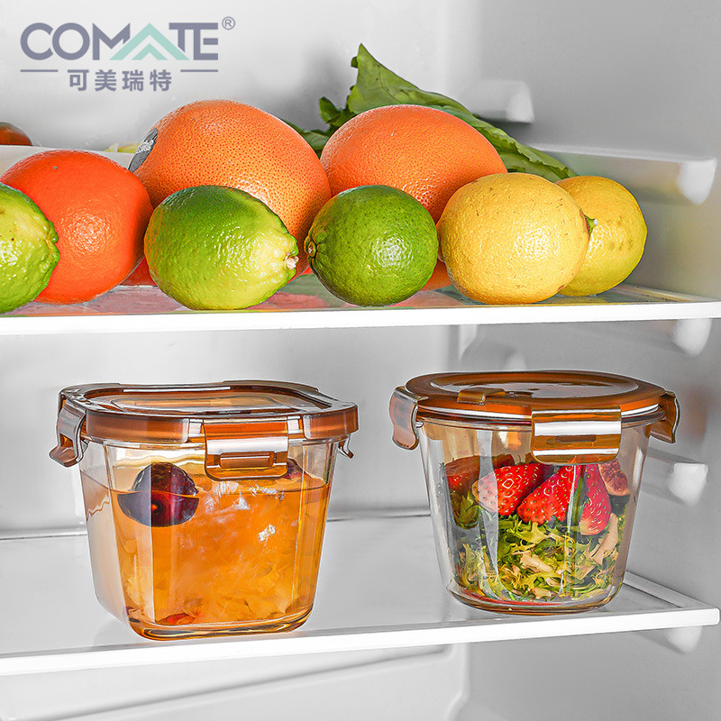 Amber-Colored Square 700ml Borosilicate Soup Bowl with Pp Lid, Microwave-Safe, Leak-Proof, for Home and Office Use
