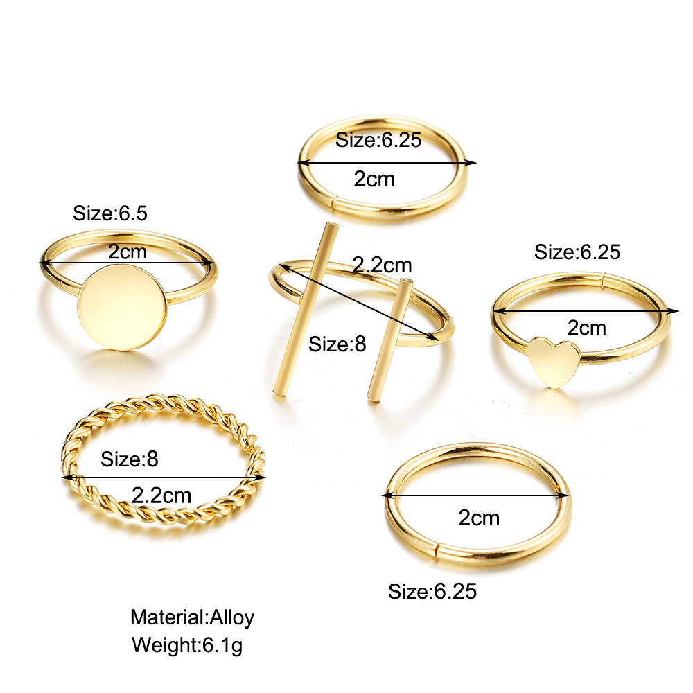 Cross-border New Simple Fashion Elegant Women's Jewelry Simple Geometric Heart Shape Ring 6-piece Set display picture 1