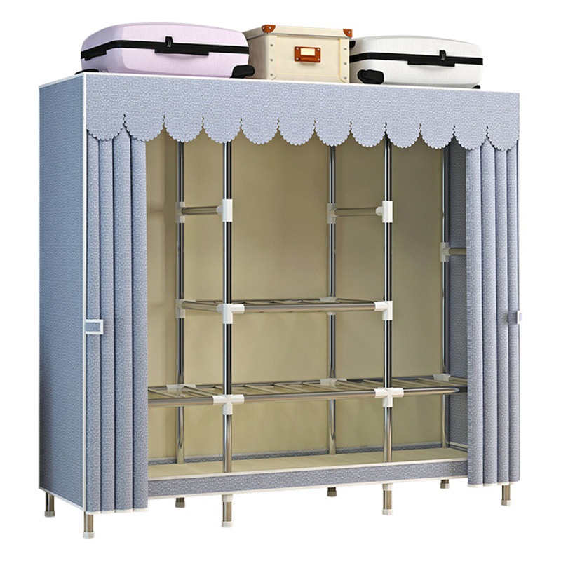 Simple Wardrobe with Zipper, Thickened Steel Pipes, Assembled Fabric Wardrobe for Home Bedroom Dormitory, Closed Storage, Dustproof