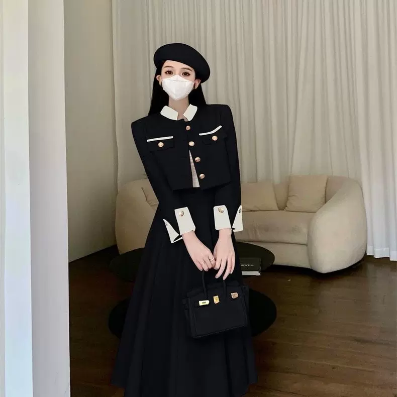 欧美跨境亚马逊法式名媛两件套秋季新款短外套半身长裙时尚套装女