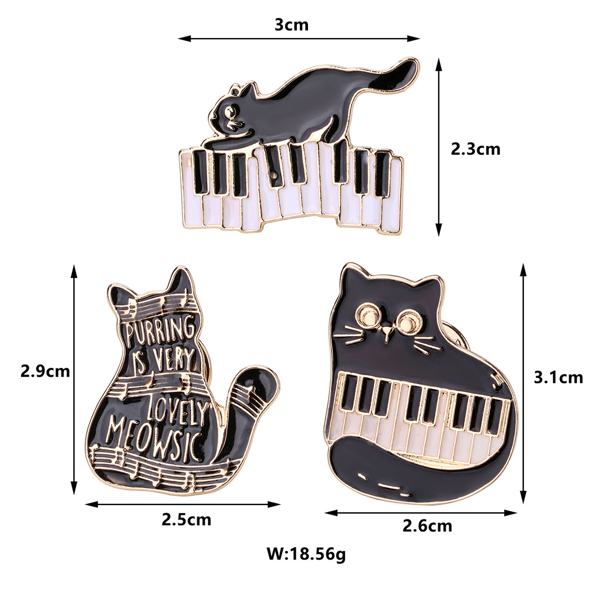 26g Weight Cute Pin Letter Cat Pano Keys Alloy Enamel Unisex Brooches