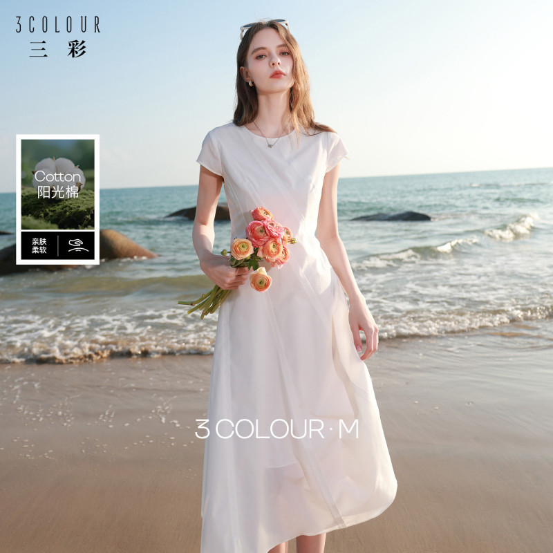 [Ideal Dress] Three-Color Fairy Dress 2026 Spring/Summer New Style White Short-Sleeve Dress White Long Dress m