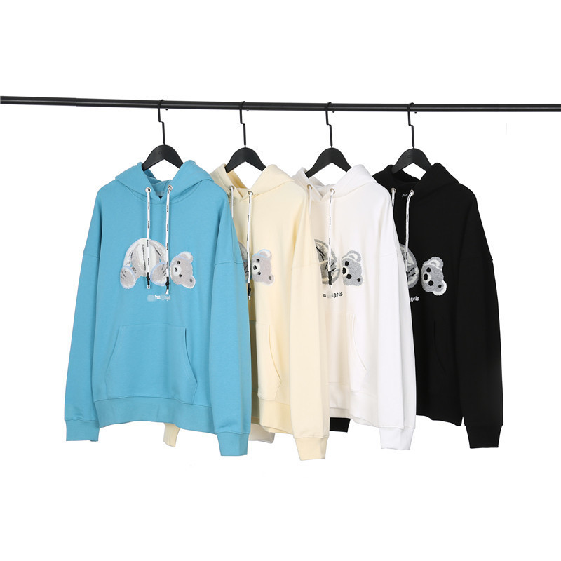 23 cross-border fashion brand Palm Angel black and white broken bear embroidered hooded sweater men's and women's American high street hoodie coat 23 cross-border fashion brand Palm Angel black and white broken bear embroidered hooded sweater men's and women's American high street hoodie coat