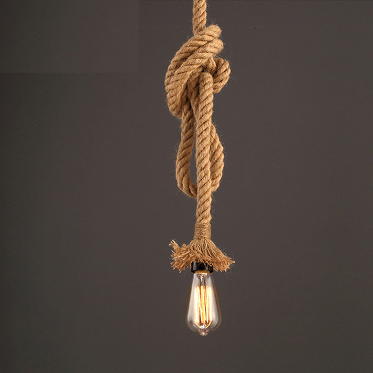 Sostenedor de la lámpara de cuerda de cáñamo de la vendimia colgante de alambre de estilo industrial titular de la lámpara de color natural E27 tornillo titular de la lámpara restaurante Cafe Lámpara decorativa