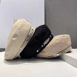 日系休闲甜酷金属扣贝雷帽女春秋季爆款复古显脸小画家蓓蕾帽批发