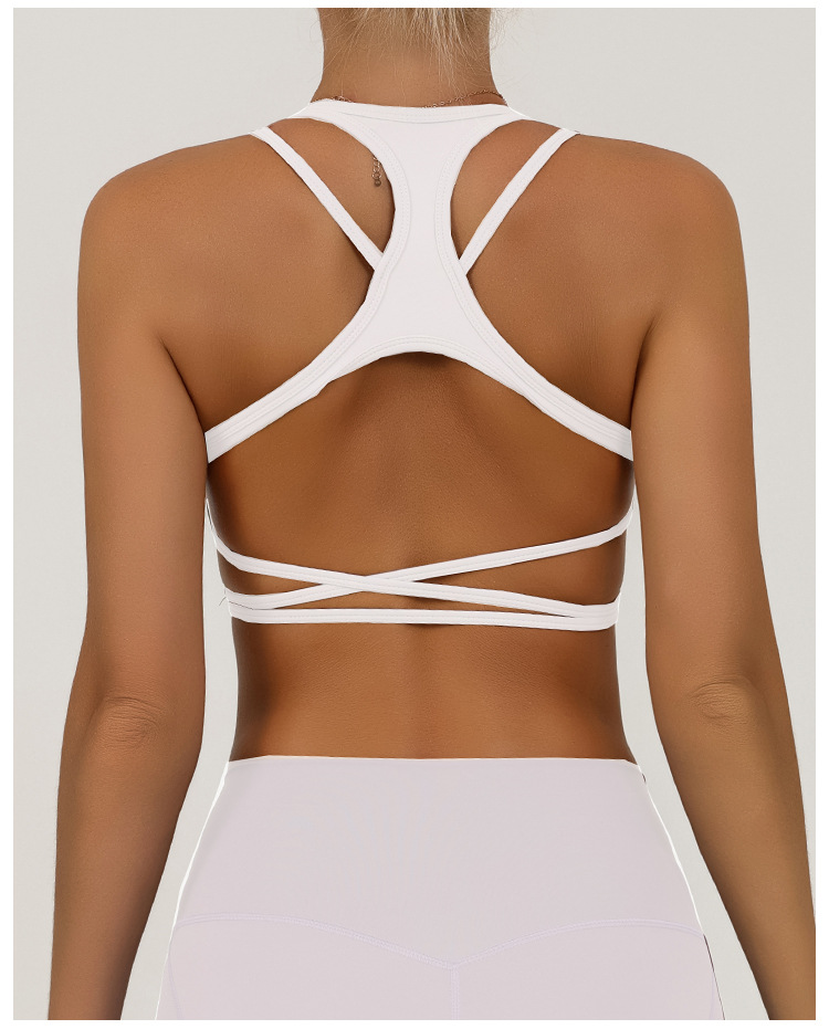 Bra de fitness transfronterizo barra con almohadilla de pecho desnuda yoga de belleza de espalda alta elástica chaqueta de secado rápido