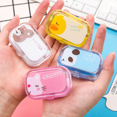 Portable tweezers wearing contact lens companion box cute cartoon pattern contact lens care box companion double box