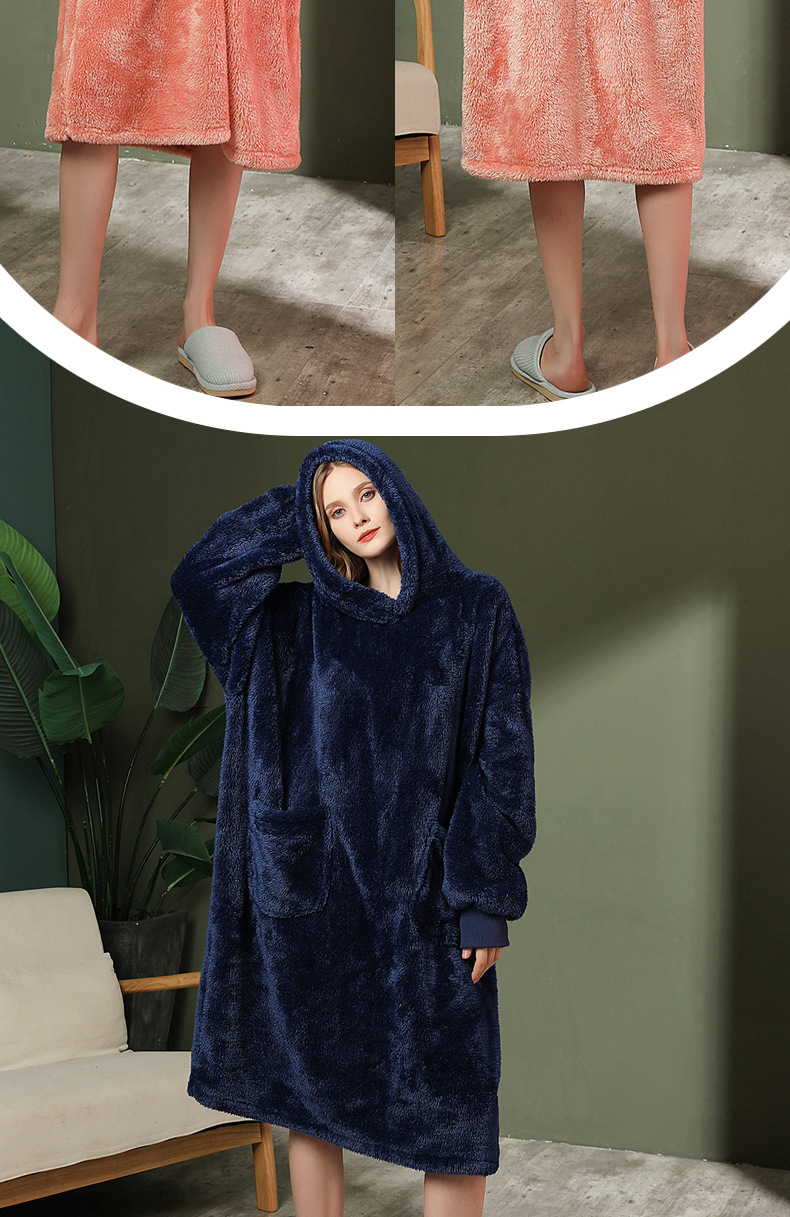 GraceChic Herbst/Winter Kapuzenpullover, lockerer Flanell-Pyjama für Damen und Herren in Übergrößen, bequeme Hauskleidung_voghion.com