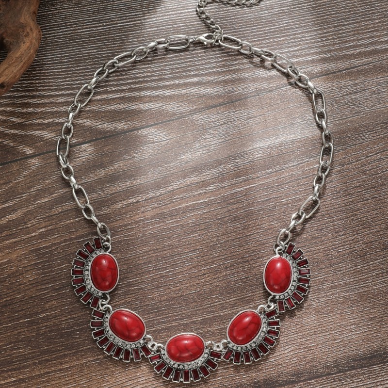 Inlay Design Ethnic Style Geometric Turquoise Alloy Turquoise Wholesale Pendant Necklace