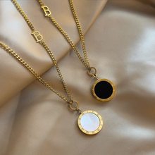 通体钛钢  双面黑白罗马四叶草毛衣项链秋冬潮流轻奢高级感配饰