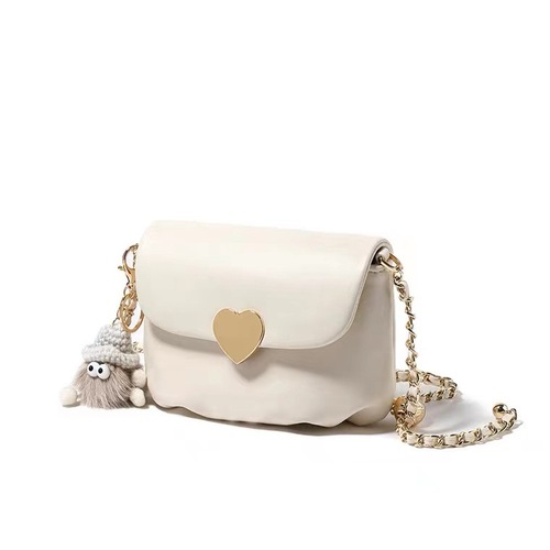 2024 new summer white bag for women, simple and versatile one-shoulder crossbody cloud bag, chain small square bag, saddle bag