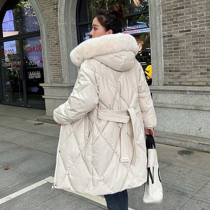 Europa estación de algodón mujer 2024 invierno nuevo temperamento medio largo sobre la rodilla gran cuello de lana grueso abrigo de algodón cálido image 7