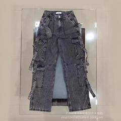 Boy friend jeansレディースジーンズ女装多ポケット工装デニム長ズボン工場直売卸売り