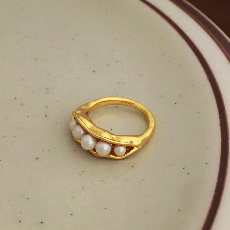 Retro Geometric Copper Rings Plating Artificial Pearls Copper Rings