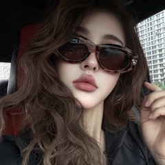 千禧风Y2K猫眼豹纹粗框高级感墨镜女方圆脸显瘦防紫外线太阳眼镜