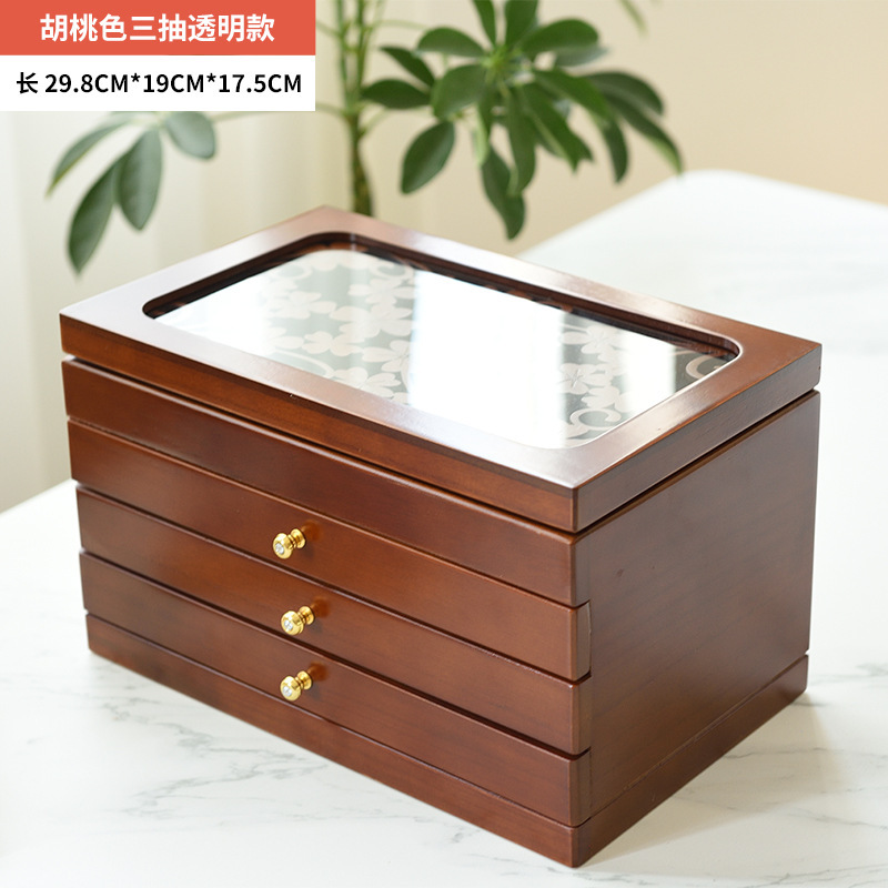 無垢材のジュエリーボックス、絶妙な多層化粧箱、ミラー付き収納ボックス、中国風の軽い豪華な多層引き出しジュエリーボックス|undefined