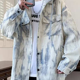 春秋季新款可脱卸连帽潮流男孩夹克外套青少年时尚宽松牛仔上衣