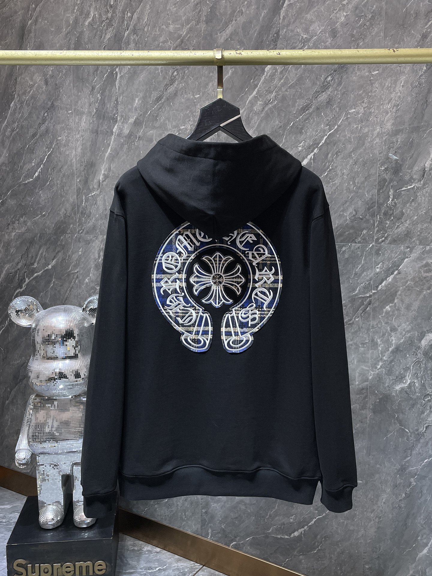 Chrome Hearts Horseshoe Plaid Logo Hoodie Black