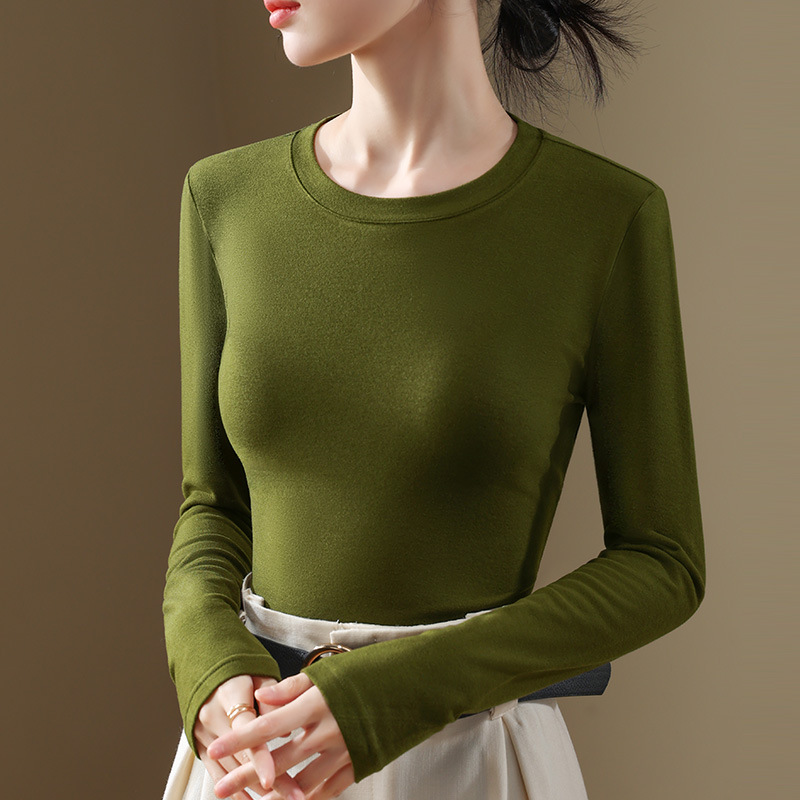 Camisa de fondo de terciopelo alemán cálido, temperamento femenino, 2024 nuevo estilo de otoño e invierno, cuello redondo de todo fósforo, top delgado de manga larga image 1