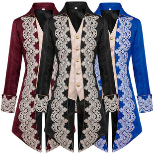 2025 Men's Punk Medieval Jacket Gothic Victorian Frock Coat Drama Costume