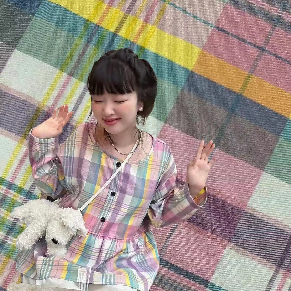 独特配色彩虹格子面料 春夏连衣裙衬衫童装面料韩国小众面料布料