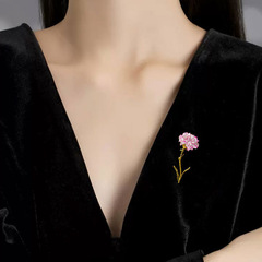 High-end purple oil enamel carnation flower brooch for women, temperament gift, flower pin, coat jacket accessory