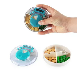 可定制圆形飞碟款定时语音吃药提醒器保健品电子药盒计时器