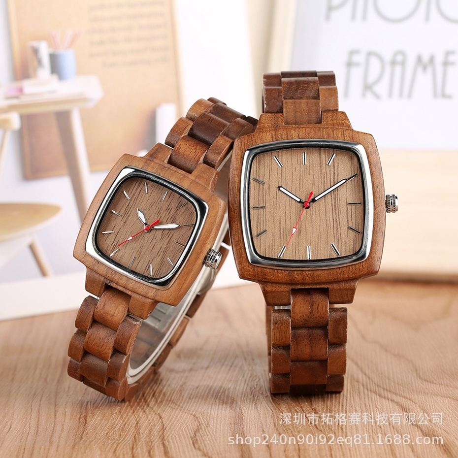 Cross-Border Amazon Hot Selling Couple Quartz Wooden Watch DIY Wooden Fashion Casual Watch Dropshipping Couple Watch