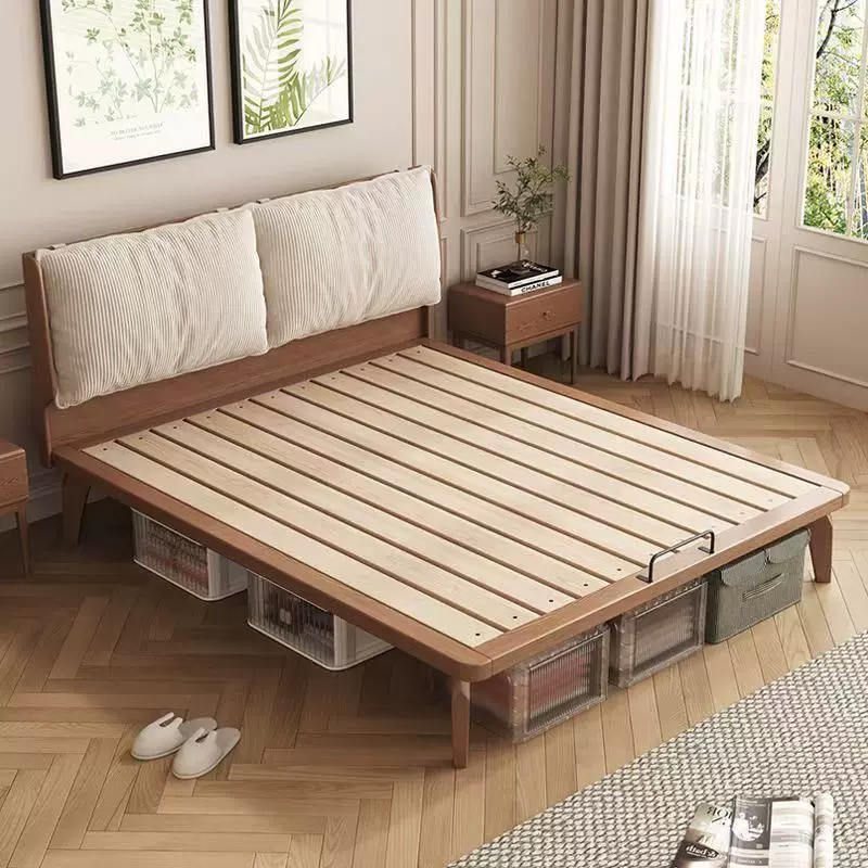 超省空间白蜡木床实木床头齐边原木双人床家用小户型单人床骨架床