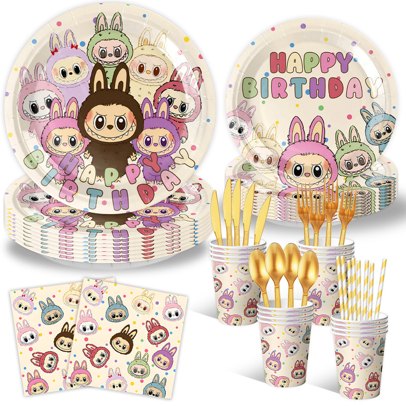 クロスボーダー新しい漫画ラブブパーティー食器子供の誕生日装飾使い捨てテーブルクロス紙皿アレンジメント用品|undefined
