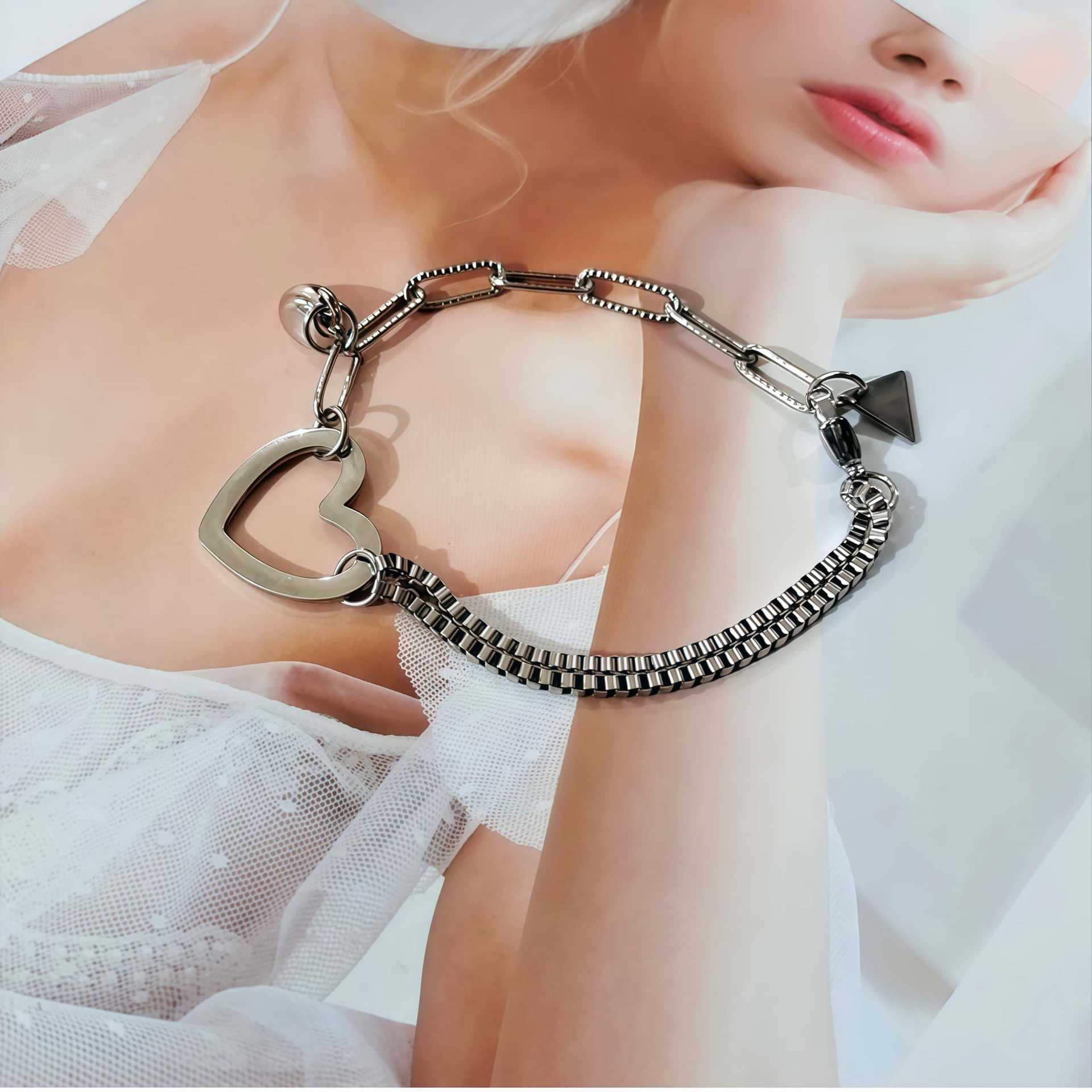 여성용 [아름다운] 팔찌 [티타늄 스틸 체인 펜던트 + 합금 코어 마그네틱 버클] 약 18cm