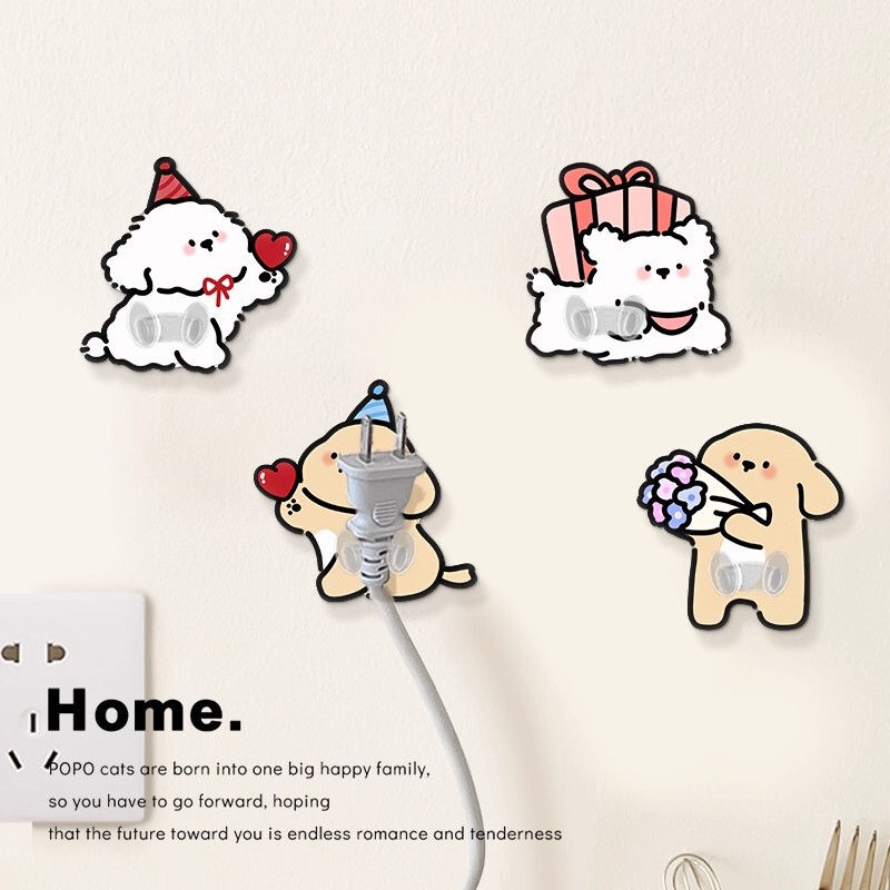 Flower献花 Puppy Kitchen Plug Hook, No-Drill Plug Holder, Cute Power Cord Organizer for Wall Storage