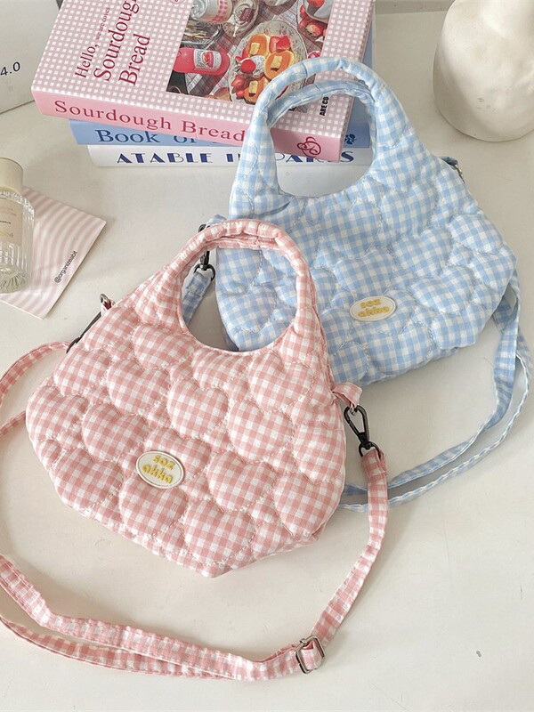 55311 Dopamine Color Girly Quilted Love Handbag Women's Shoulder Bag Magnetic Crossbody Canvas Bag