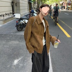 鹿皮绒短外套女2025秋季新款韩系宽松复古短款小个子百搭夹克上衣