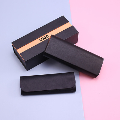 高级翻盖新款手工眼镜盒礼盒 黑色皮质简约近视镜盒纸盒定制LOGO