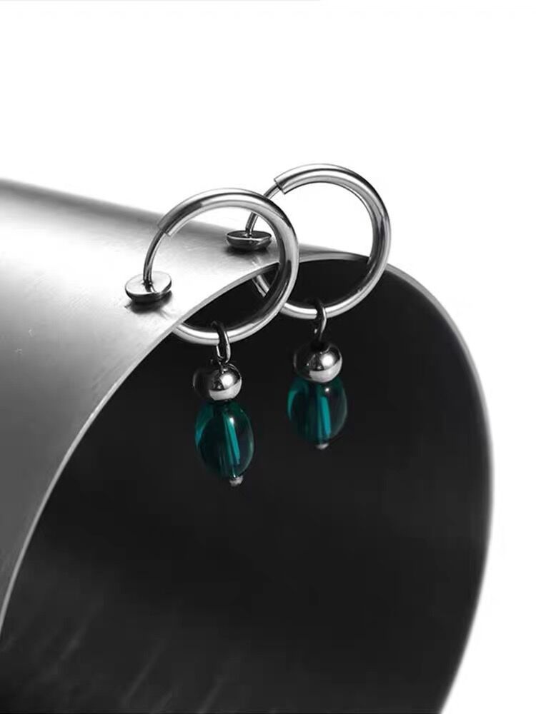 Páví modrá náušnice na klips z titanové oceli pro muže_voghion.com