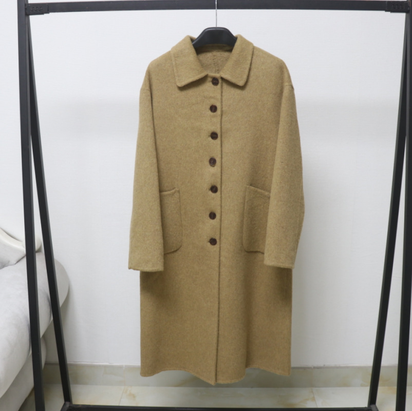 欧洲站双面羊毛大衣中长款秋冬新款韩版单排扣灰色简约毛呢外套