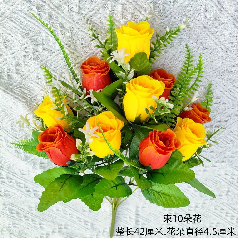  Flower 10-head two-color diamond rose fake flower single branch bedroom living room display decorative silk flower flower rose ins style
