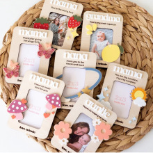 跨境定制相框冰箱贴母亲节礼物木制卡通相框冰箱贴木质工艺品