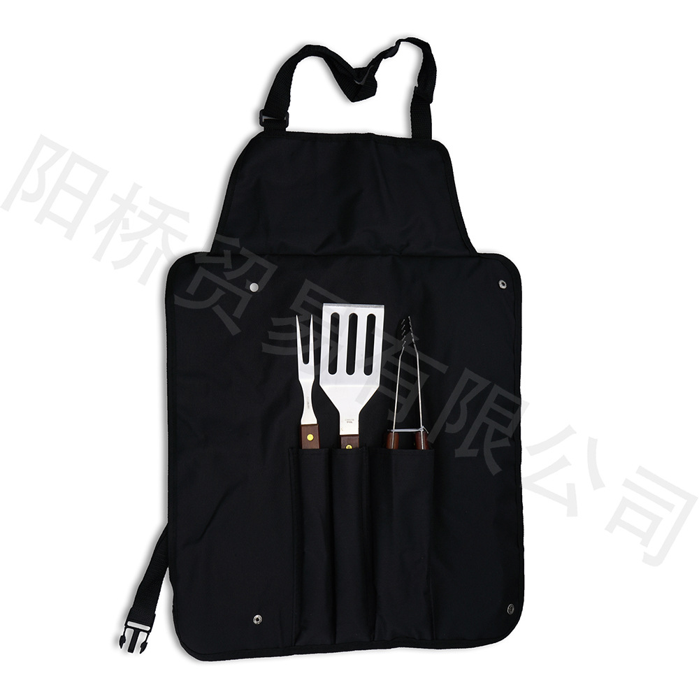 Mango de madera barbacoa tenedor pala clip combinación parrilla barbacoa al aire libre herramientas exportación Amazon portátil barbacoa conjunto de tres piezas