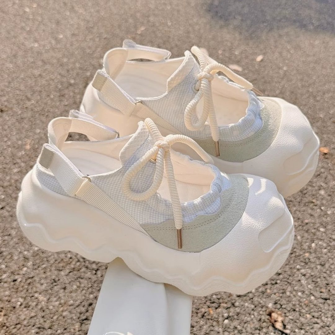 Zapatos de verano huecos y transpirables de mujer sandalias gruesas puff zapatos blancos con zapatos de falda zapatos deportivos casuales zapatos de skate