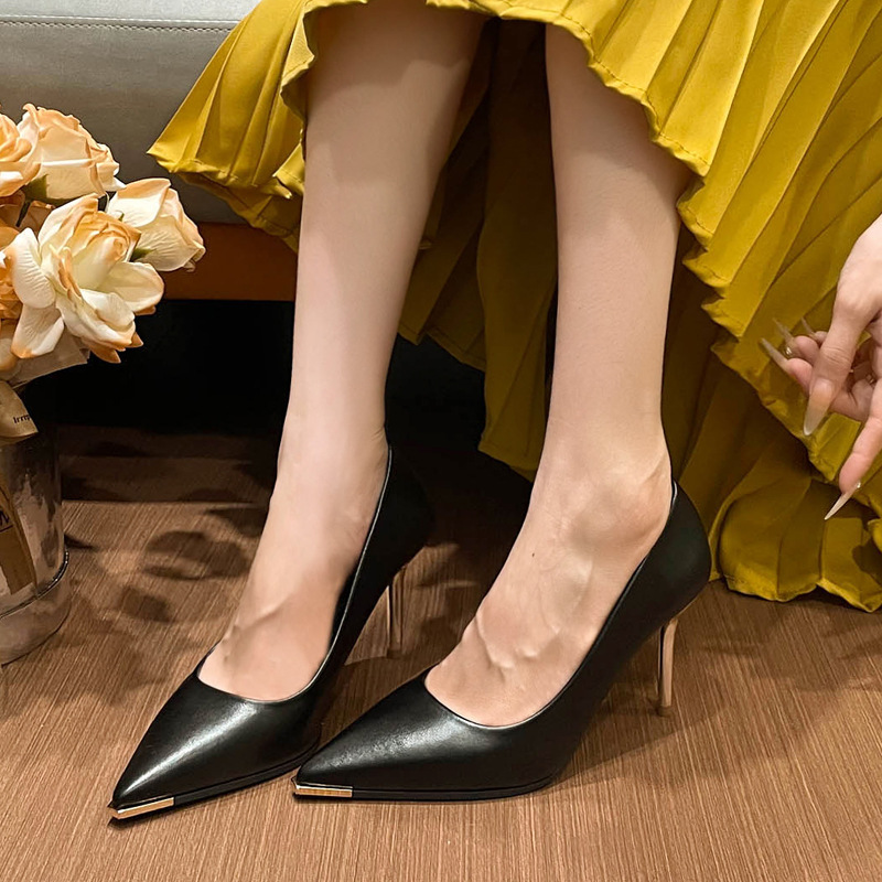 Pointed Toe Stiletto Shoes for Women 2025 New High-End Office Commuter Black Shoes Professional Shallow High Heels for Women
